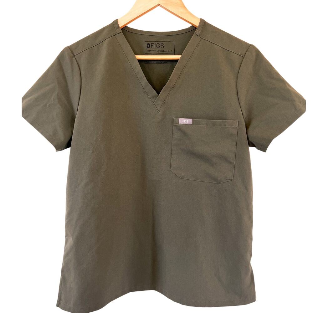 FIGS Catarina Scrub Top Small Petite Olive Green Scrub Top